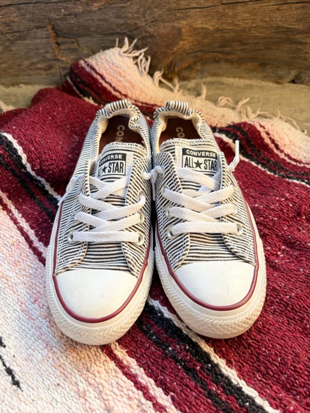 Converse All Star Low Top Sneakers - Black/White Stripe Size 6